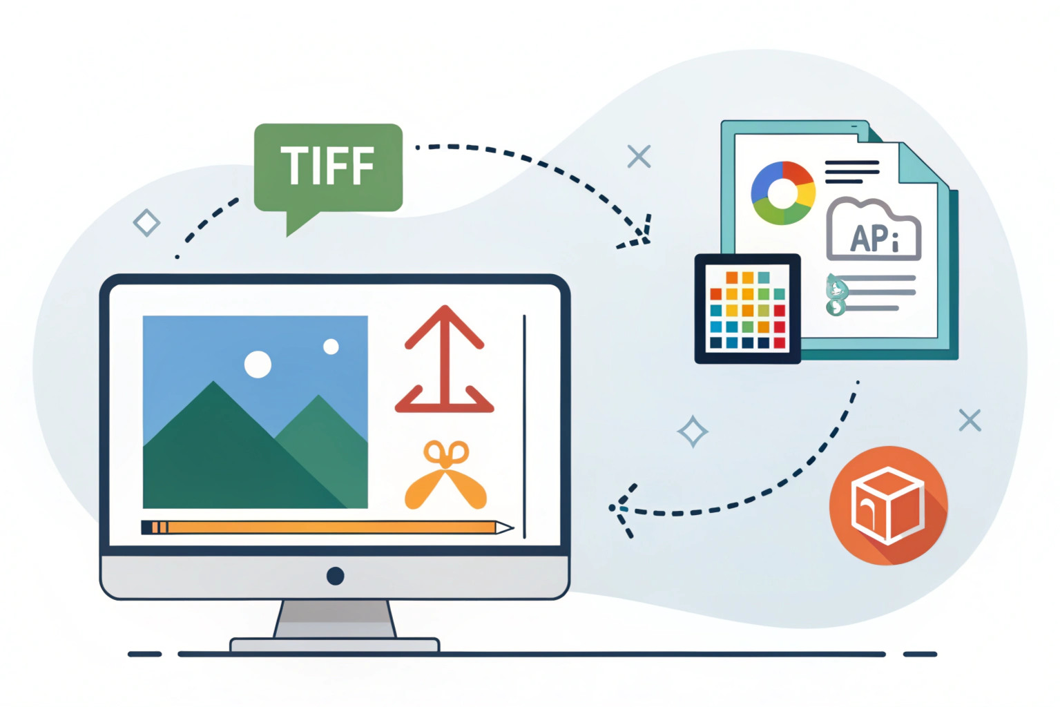 Featured image showing how to convert TIFF to JPG using online tools, software, and computers