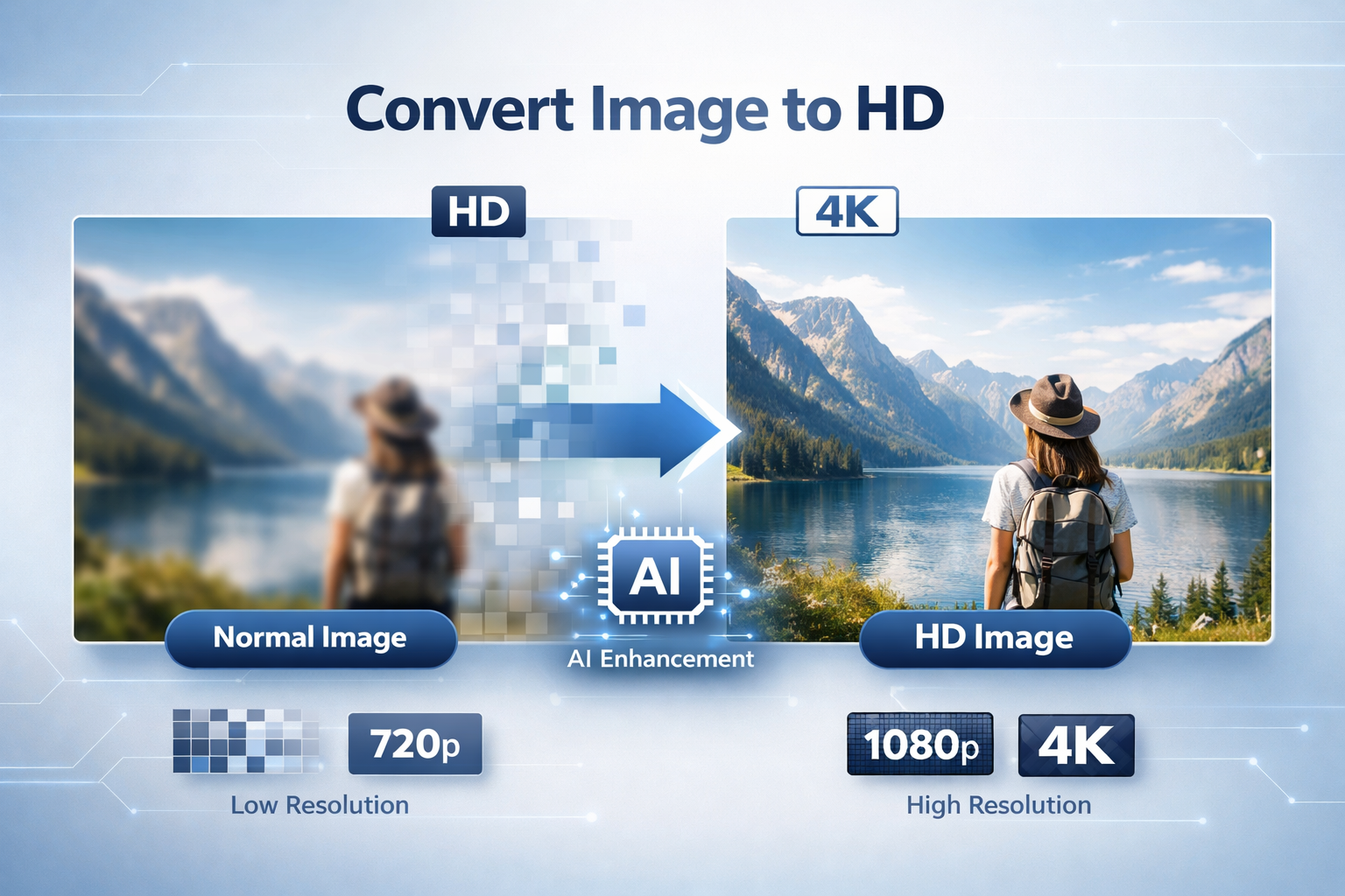 How to convert image to HD showing normal image versus HD image with improved resolution and clarity