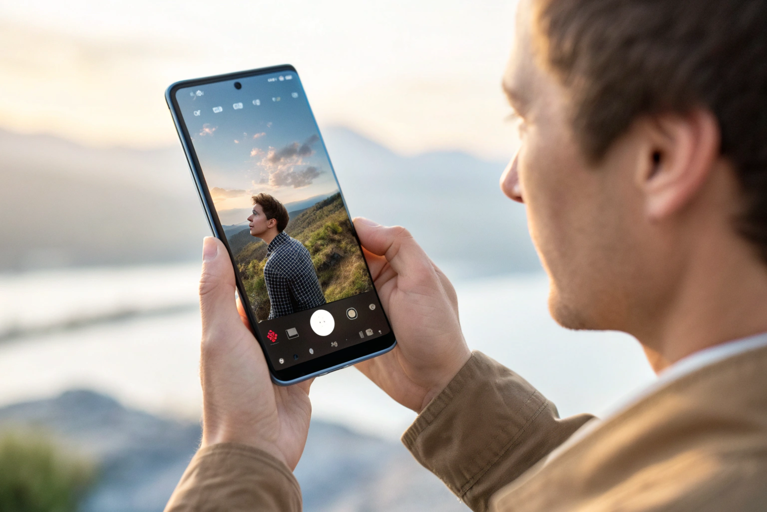 Converting a landscape photo to portrait format on a smartphone using mobile photo editing tools."