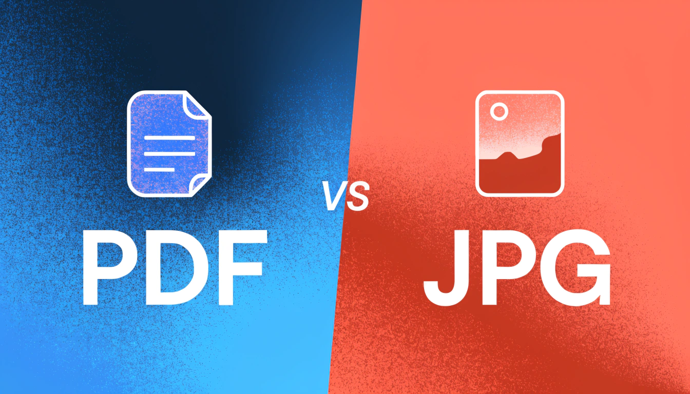 "Comparison infographic showing the difference between PDF and JPG file formats with visual icons and contrasting colors"